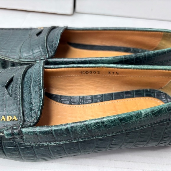PRADA Penny Driving Green Embossed Crocodile Loafers Size 7.5 - Picture 5 of 10